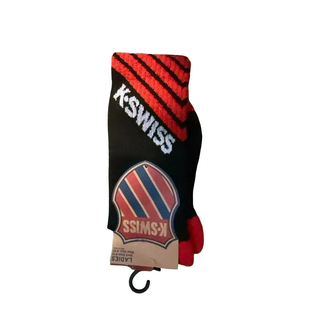 2 Pair K-Swiss Heritage Series Crew Socks Ladies Shoe Size 4-10 Black NEW